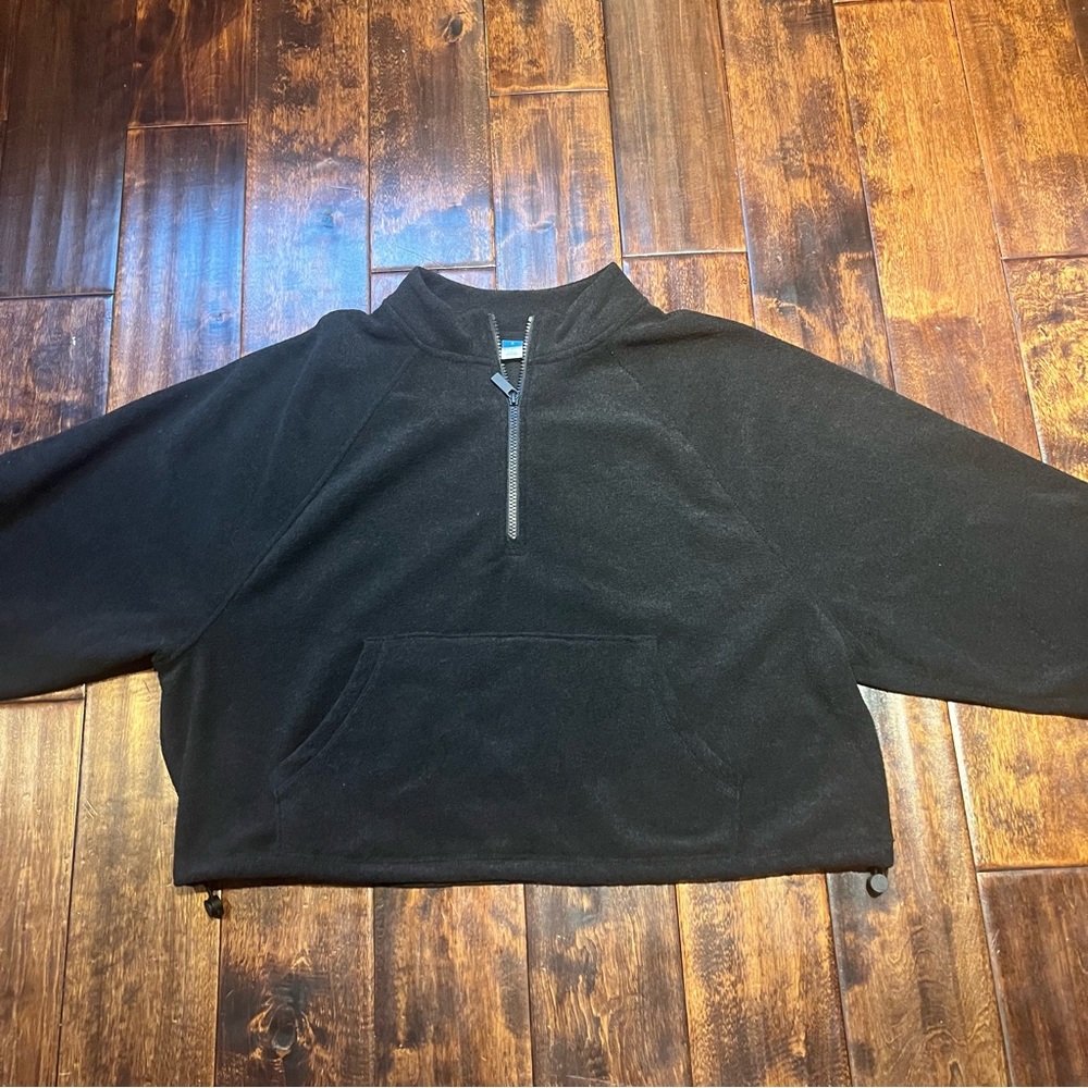 Terry Cloth Quarter Zip Black Pullover Size L